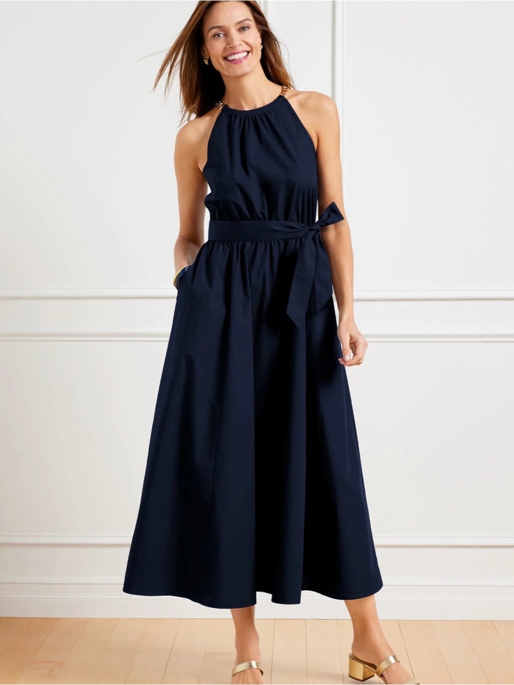 Talbots Chain Strap Midi Navy Halter Dress